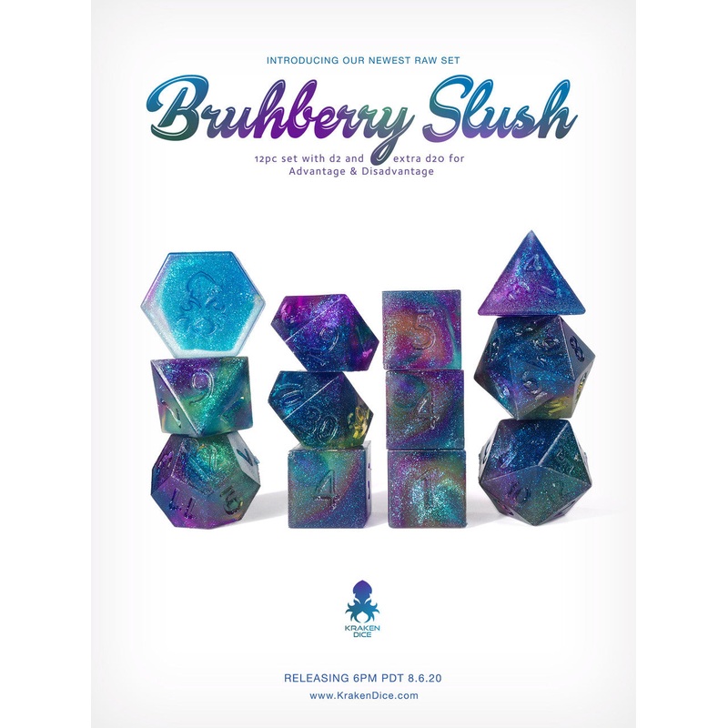 Kraken's RAW Bruhberry Slush Rock Candy 12pc Polyhedral Dice Set