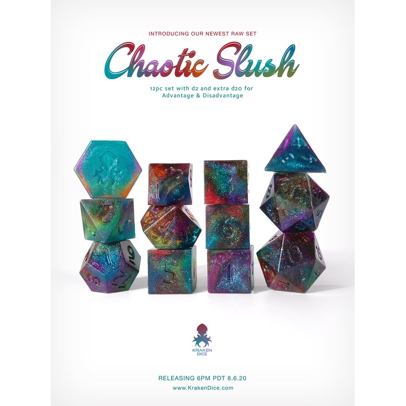 Kraken's RAW Chaotic Slush Rock Candy 12pc Polyhedral Dice Set