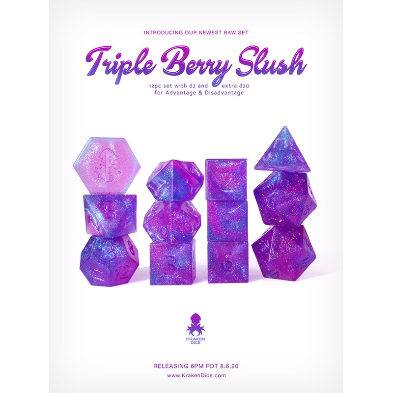 Kraken's RAW Triple Berry Slush Rock Candy 12pc Polyhedral Dice Set