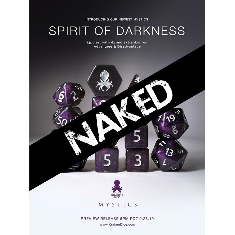 Naked Spirit of Darkness 14pc Dice Set With Kraken Logo