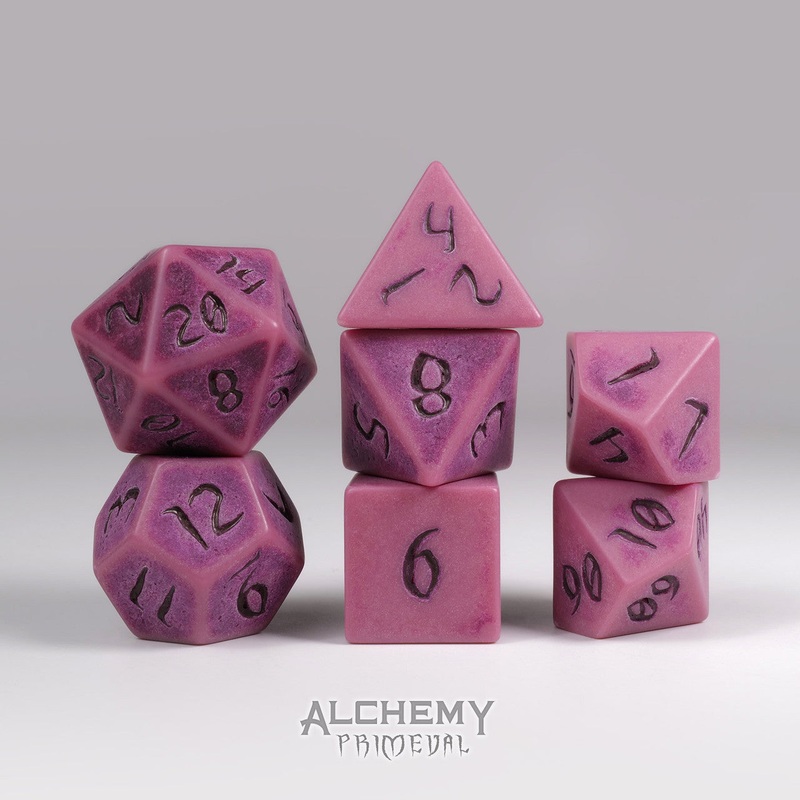 Primeval: Red Clay with Red Ink 7pc Custom Font Polyhedral Dice Set