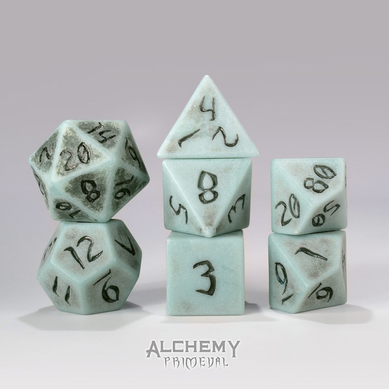 Primeval:Slate with Black Ink 7pc Custom Font Polyhedral Dice Set