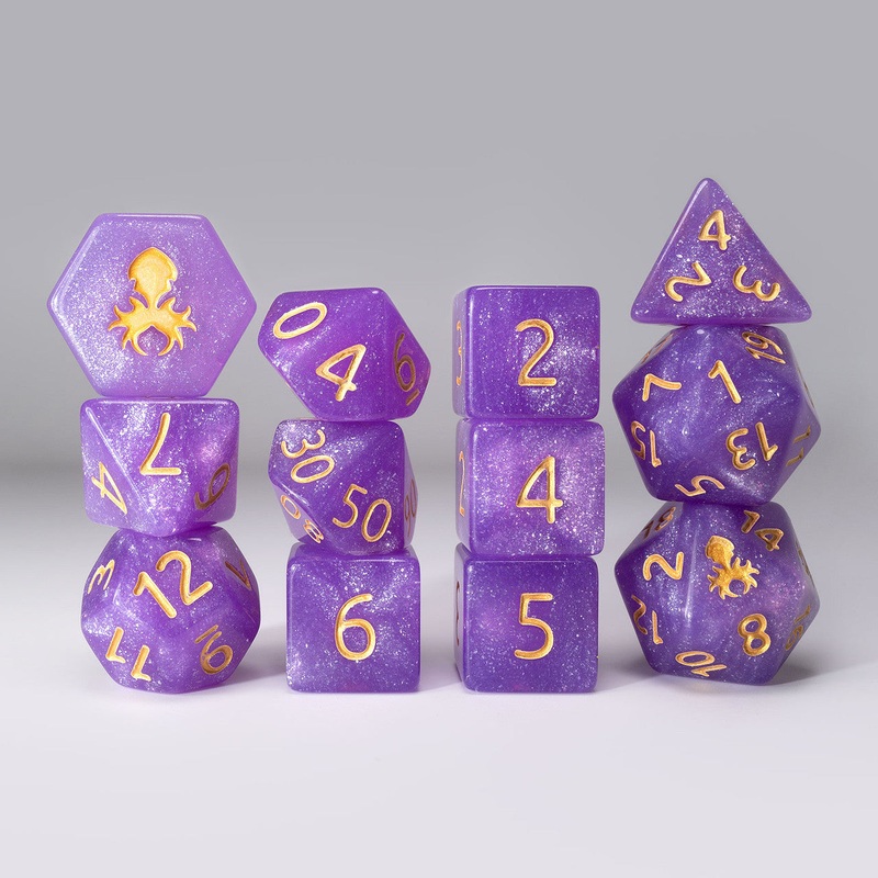 Purple Reins 12pc Glimmer RPG Dice Set with Gold Ink