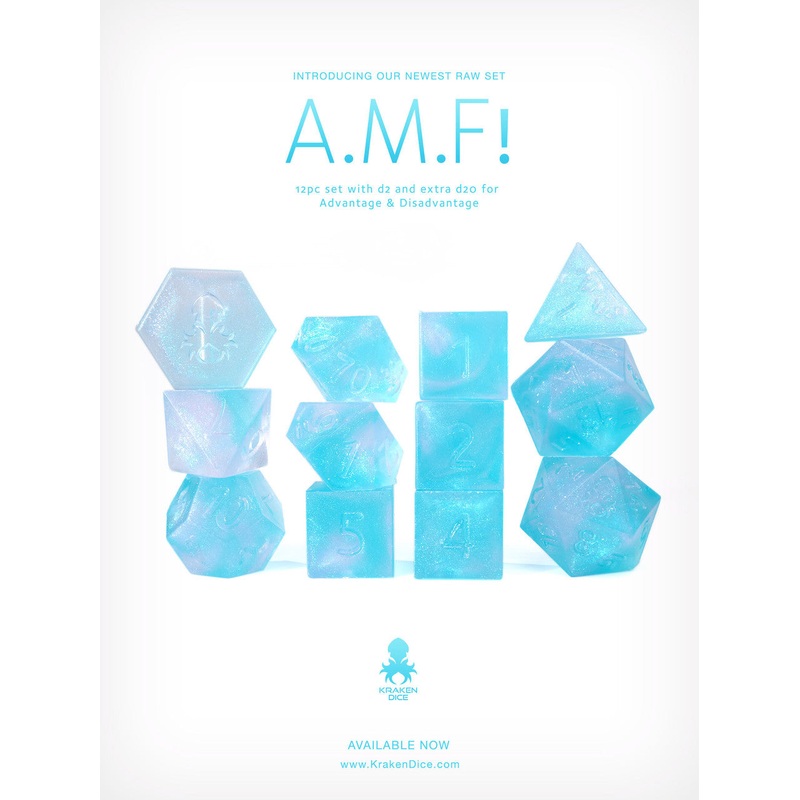 RAW A.M.F! 12pc Glitter RPG Dice Set