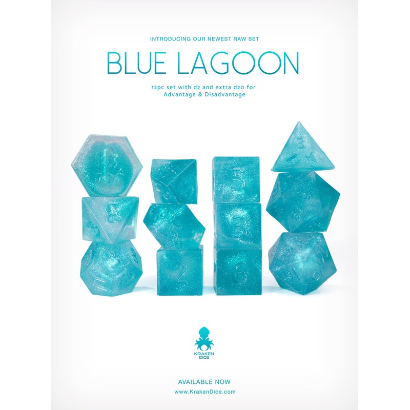 RAW Blue Lagoon 12pc Glitter RPG Dice Set