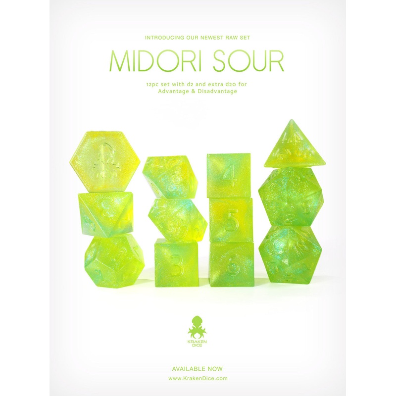 RAW Midori Sour 12pc Glitter RPG Dice Set
