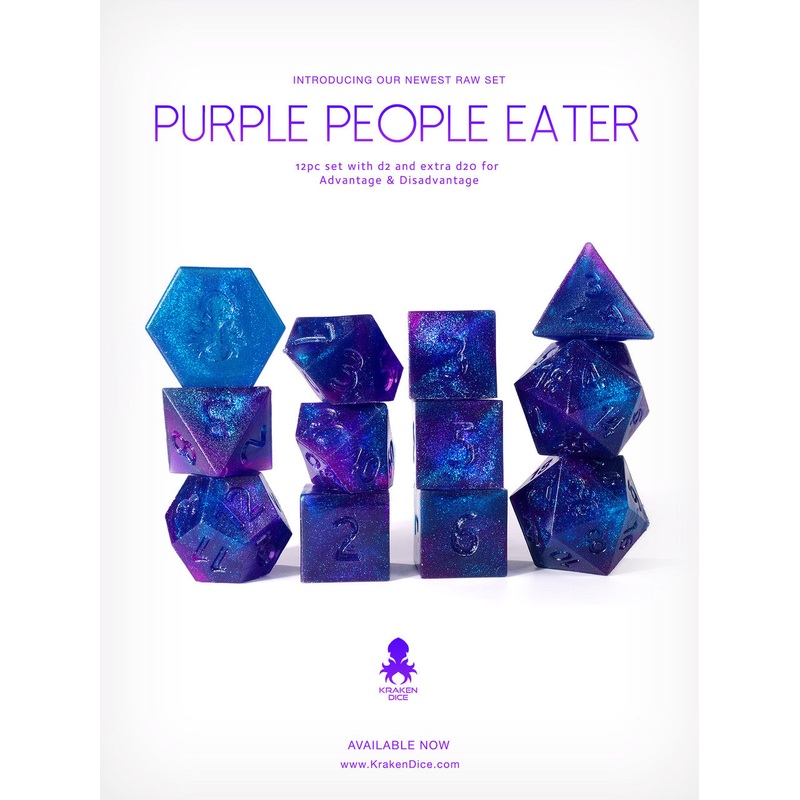 RAW Purple People Eater 12pc Glitter RPG Dice Set