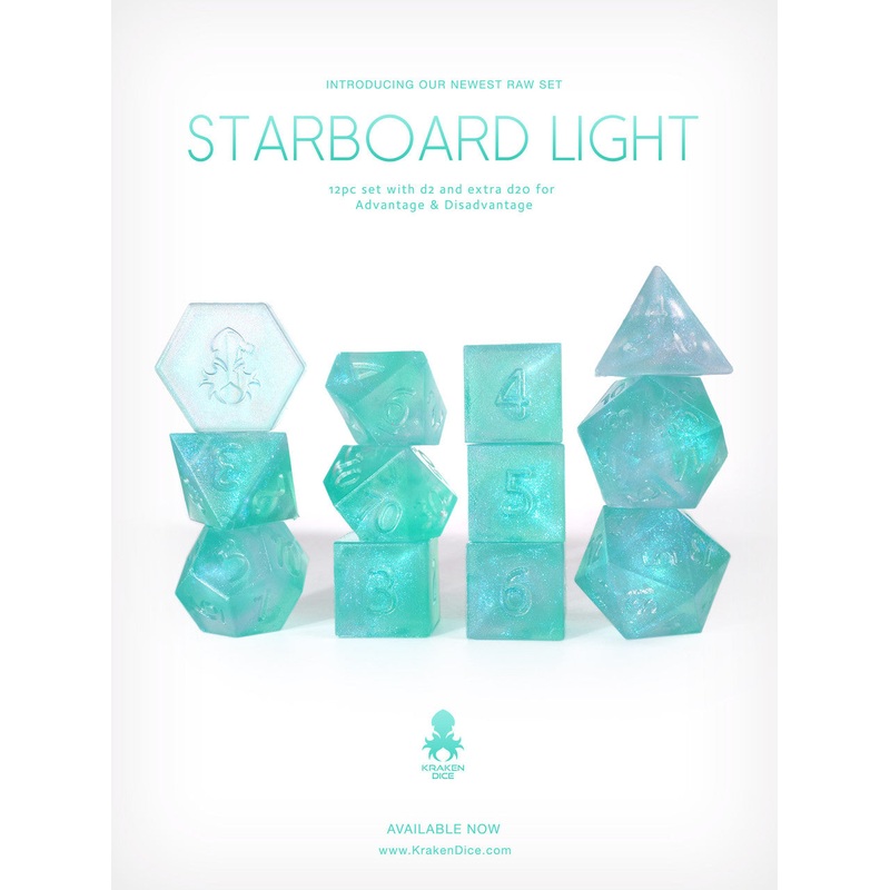 RAW Starboard Light 12pc Glitter RPG Dice Set