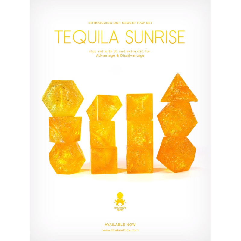 RAW Tequila Sunrise 12pc Glitter RPG Dice Set