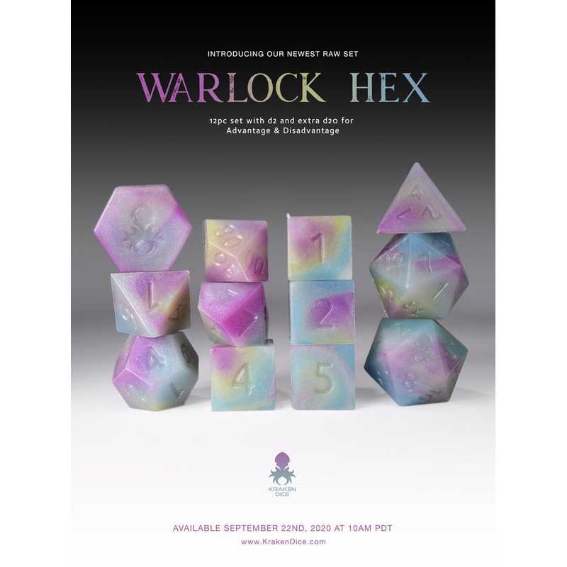 RAW Warlock Hex 12pc Glow in the Dark RPG Dice Set