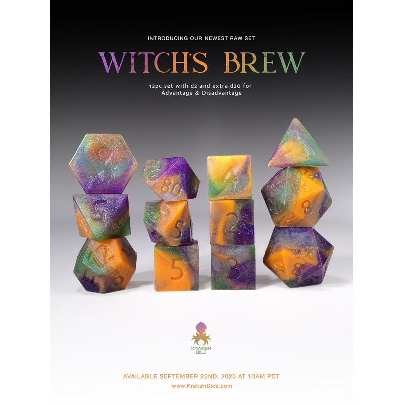 RAW Witches Brew 12pc Glow in the Dark RPG Dice Set