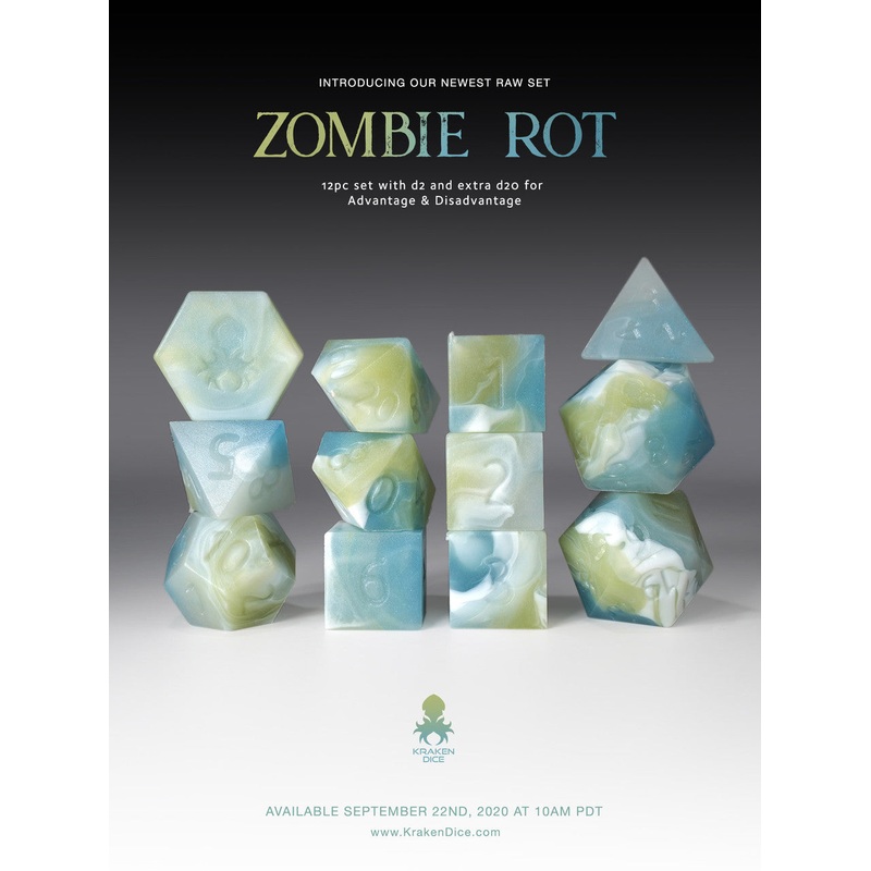 RAW Zombie Rot 12pc Glow in the Dark RPG Dice Set