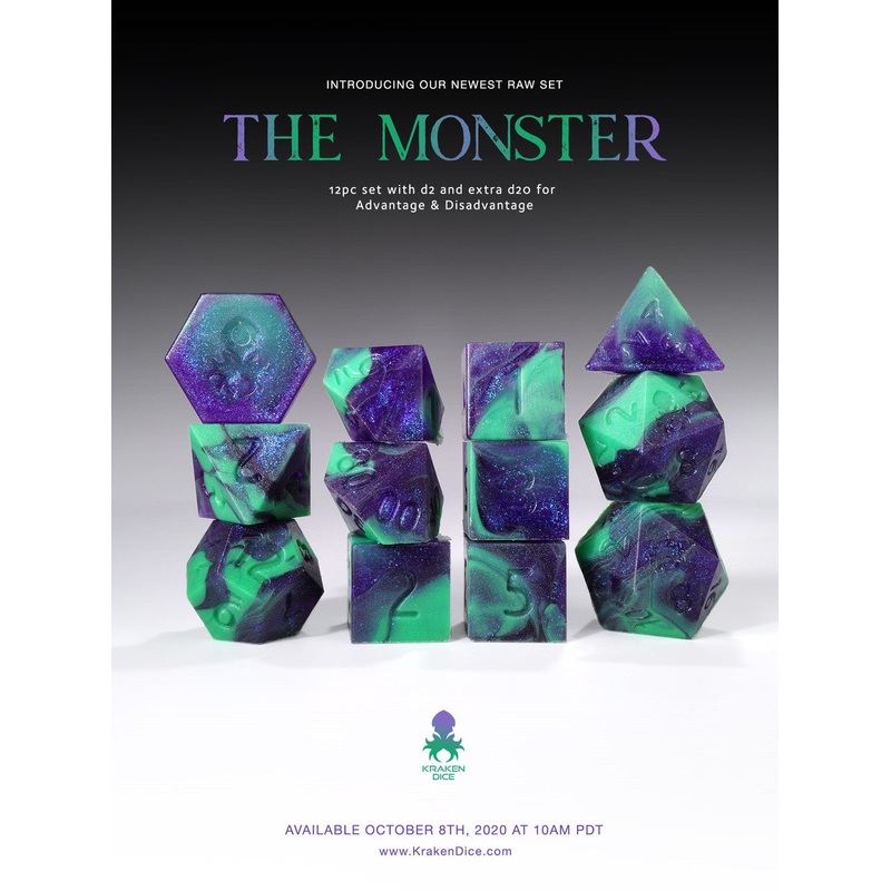The Monster RAW 12pc  RPG Dice Set