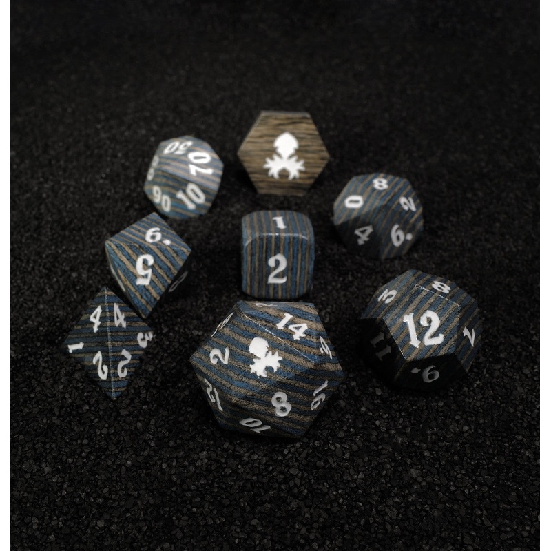 Blue and Black 8pc Wooden Dice set