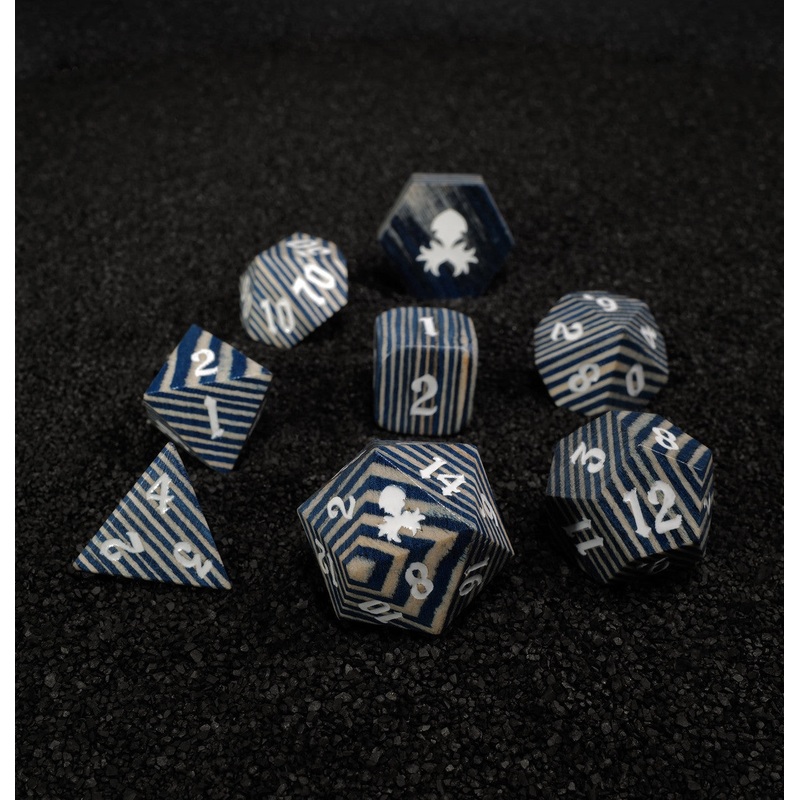 Blue and Gray 8pc Wooden Dice set