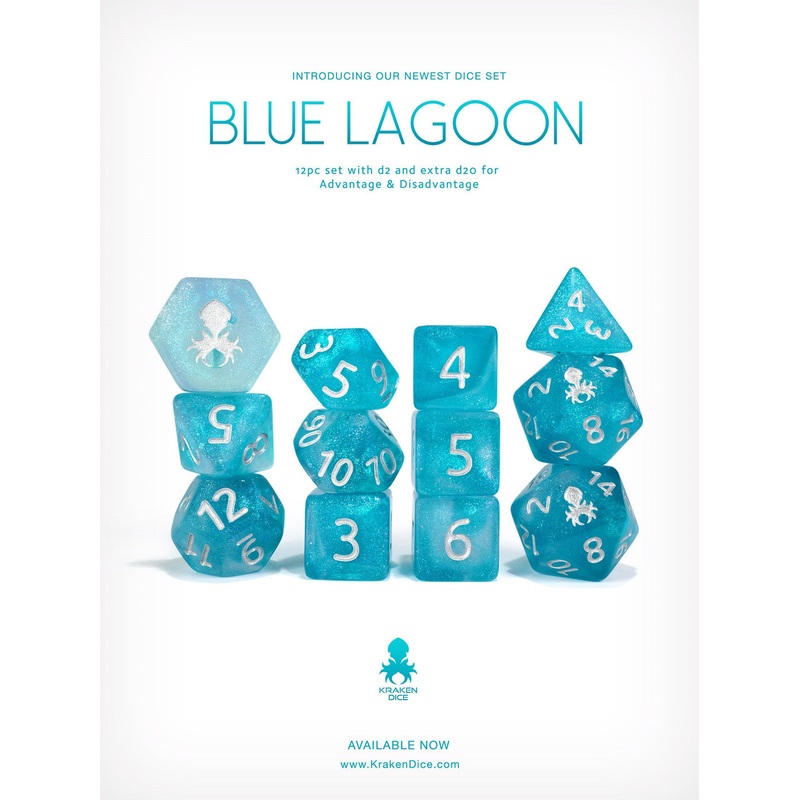 Blue Lagoon 12pc Glitter RPG Dice Set