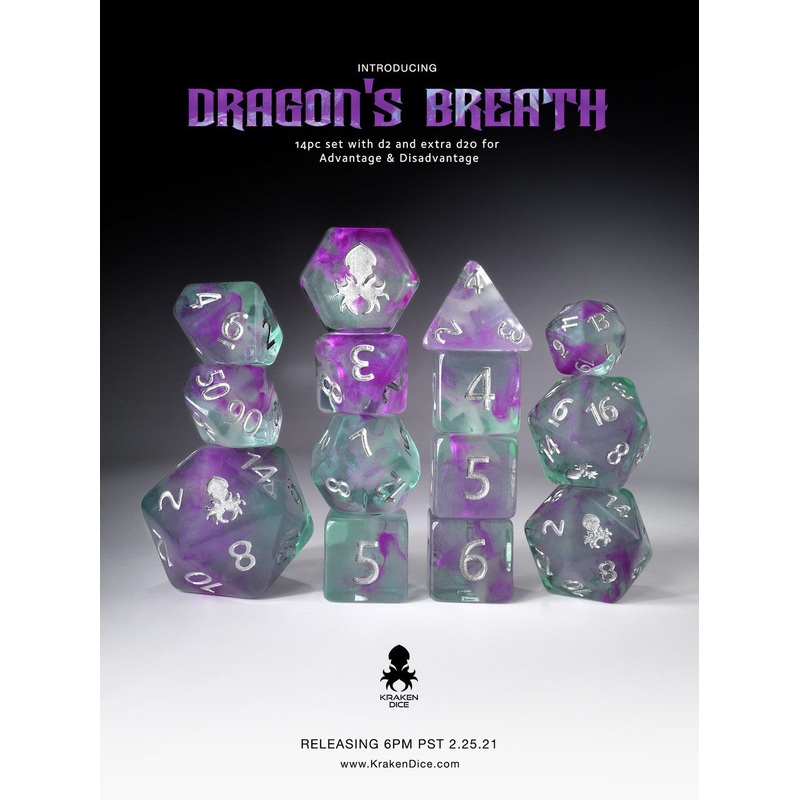Dragon's Breath: Vapor Glow in the Dark 14pc Dice Set