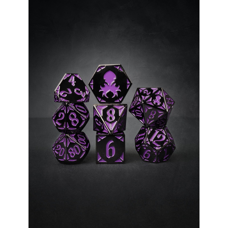Emperor's Dark Rite  8pc Black with Purple TTRPG Dice Set