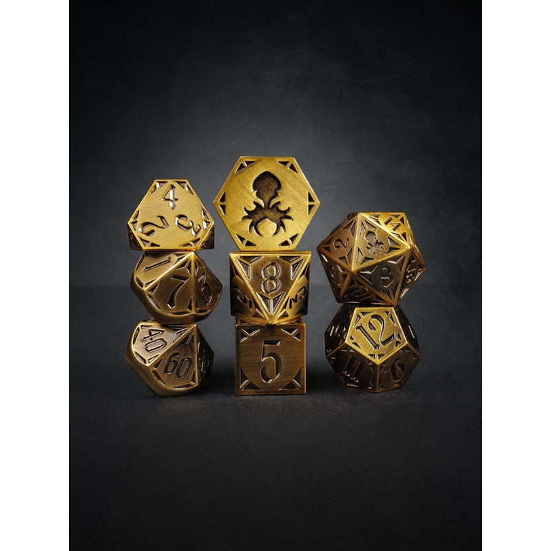 Fullmetal Gothik Brass 8pc TTRPG Dice Set