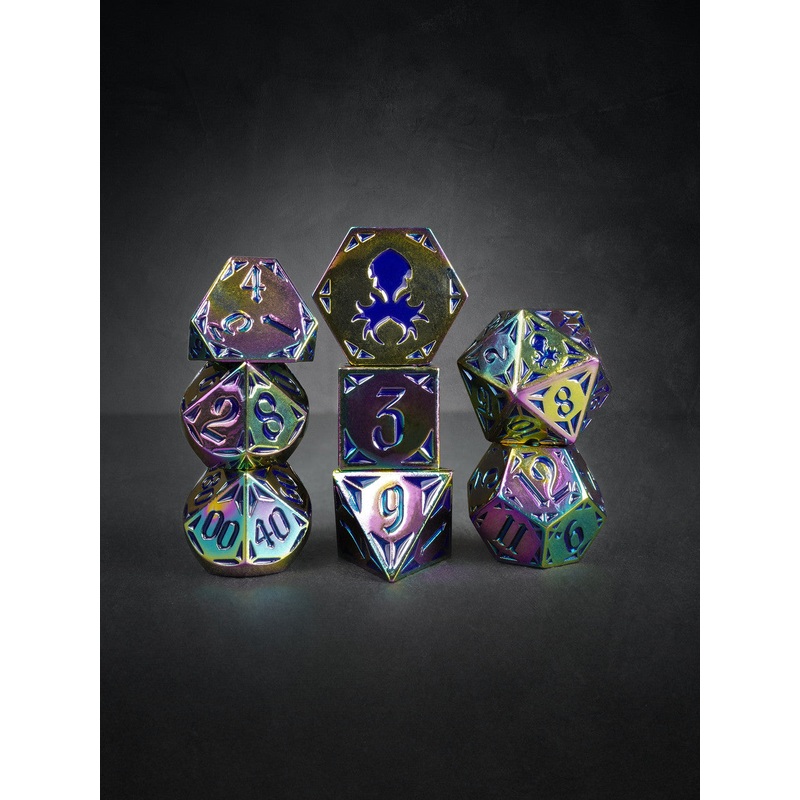 Fullmetal Gothik Flame 8pc Blue Enamel TTRPG Dice Set