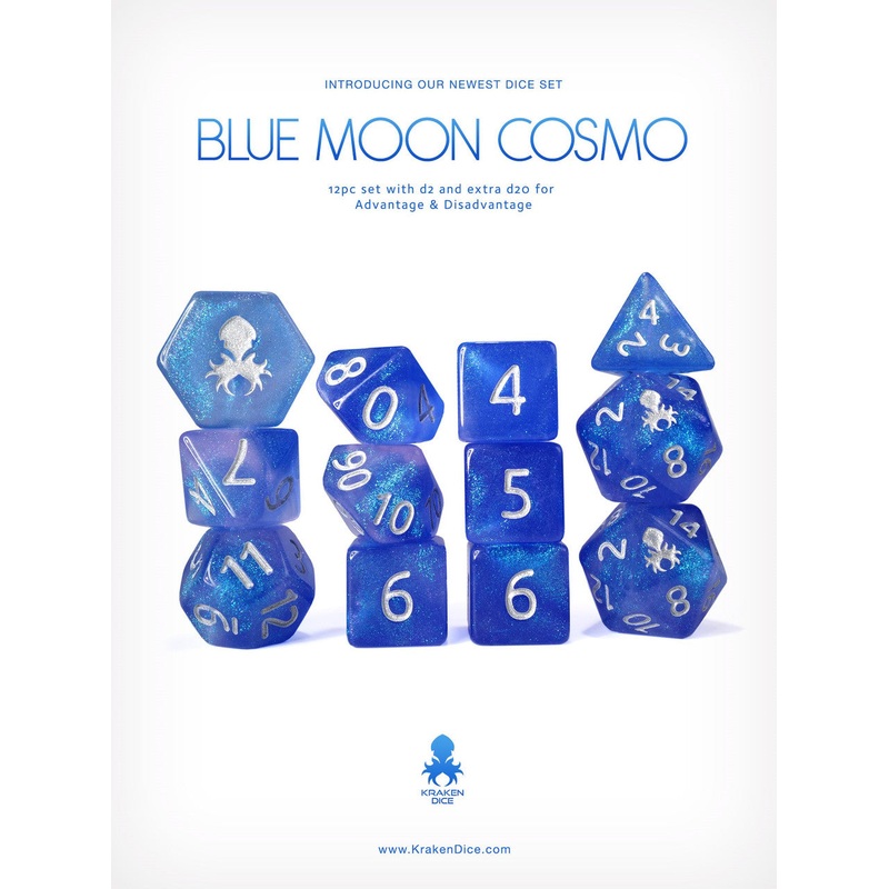 Kraken's Blue Moon Cosmo 12pc Polyhedral Dice Set