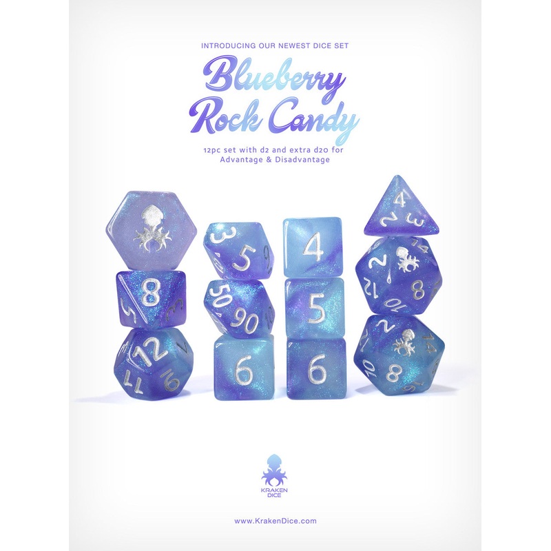 Kraken's Blueberry Rock Candy 12pc Polyhedral Dice Set