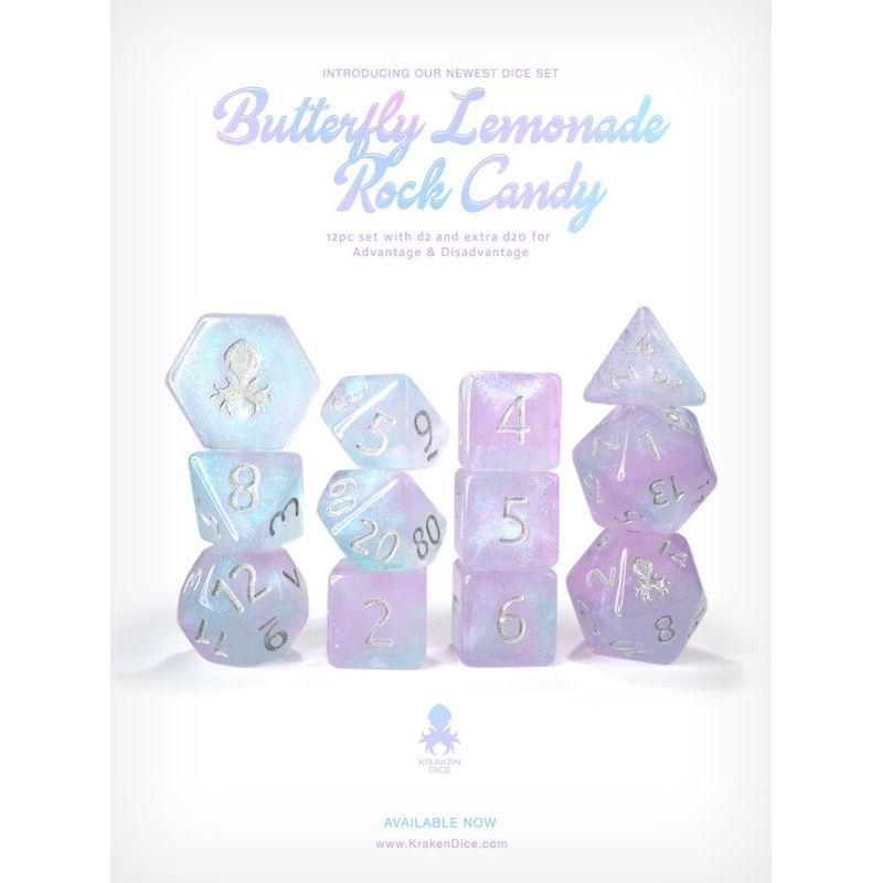 Kraken's Butterfly Lemonade Rock Candy 12pc Polyhedral Dice Set
