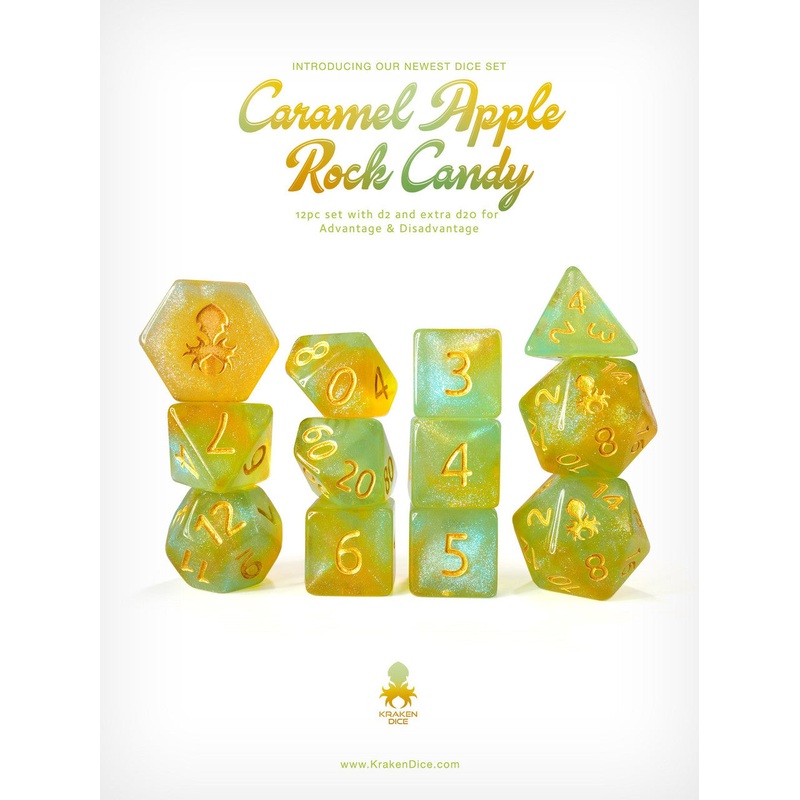 Kraken's Caramel Apple Rock Candy 12pc Polyhedral Dice Set