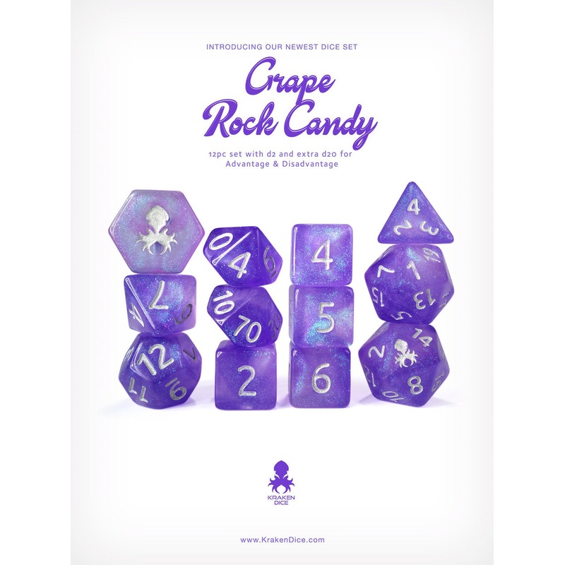 Kraken's Grape Rock Candy 12pc Polyhedral Dice Set