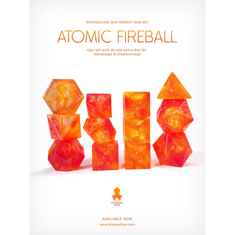 Kraken's RAW Atomic Fireball 12pc Polyhedral Dice Set