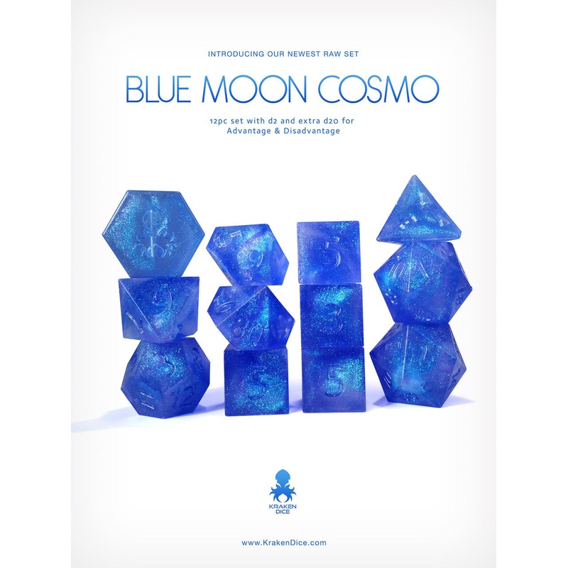 Kraken's RAW Blue Moon Cosmo 12pc Polyhedral Dice Set