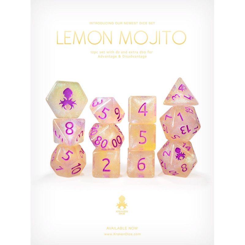 Lemon Mojito 12pc Glitter RPG Dice Set
