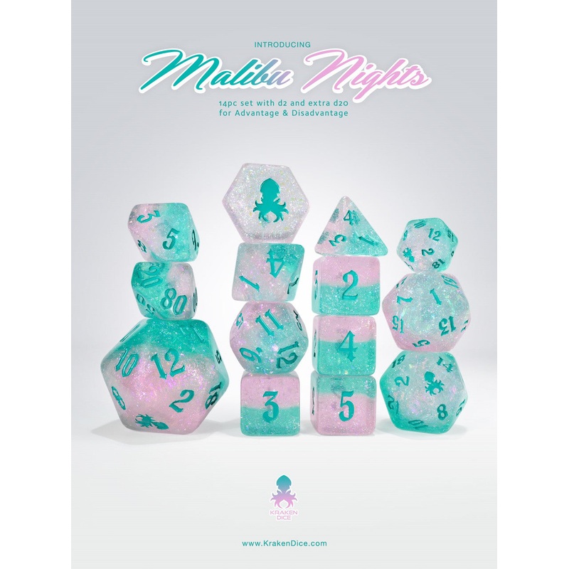 Malibu Nights - Limited Run - 14pc Dice Inked in Teal