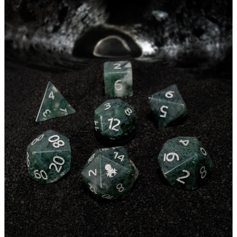 Moss Agate Glass Semi-precious Gemstone Dice Set