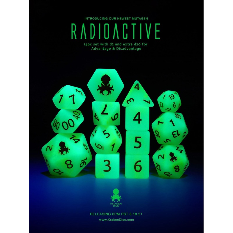 Mutagen: Radioactive 14pc Glow in the Dark Yellow Ink Dice Set