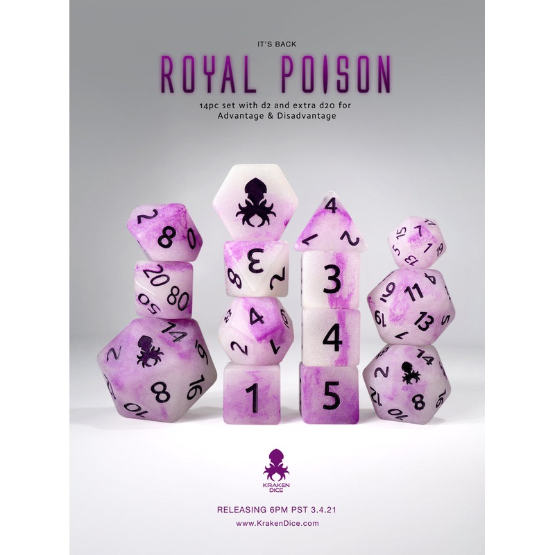 Mutagen: Royal Poison 14pc Glow in the Dark Purple Ink Dice Set
