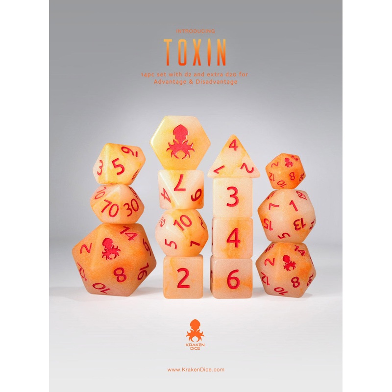 Mutagen:Toxin 14pc Glow in the Dark Orange Ink Dice Set
