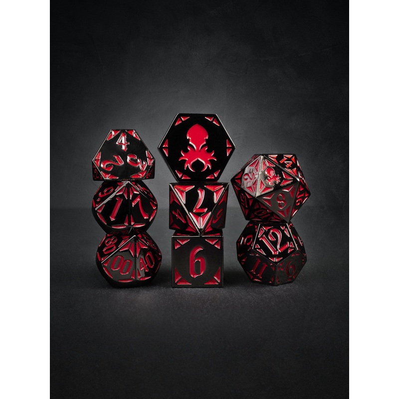 Prince's Dark Rite  8pc Black and Red TTRPG Dice Set