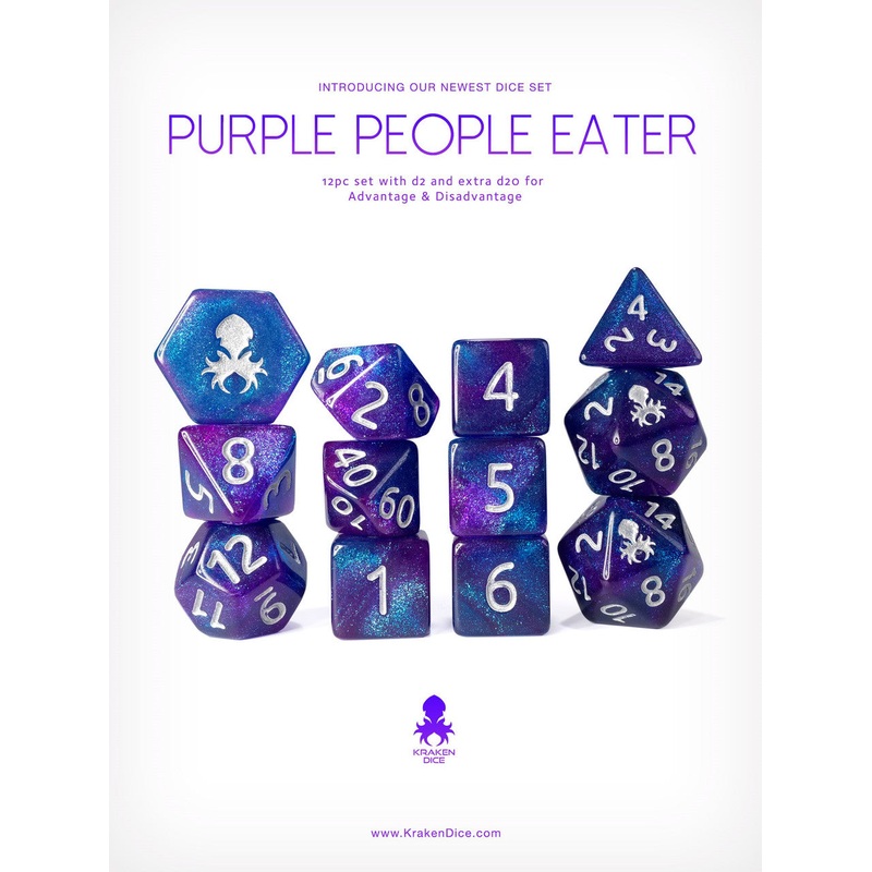 Purple People Eater 12pc Glitter RPG Dice Set