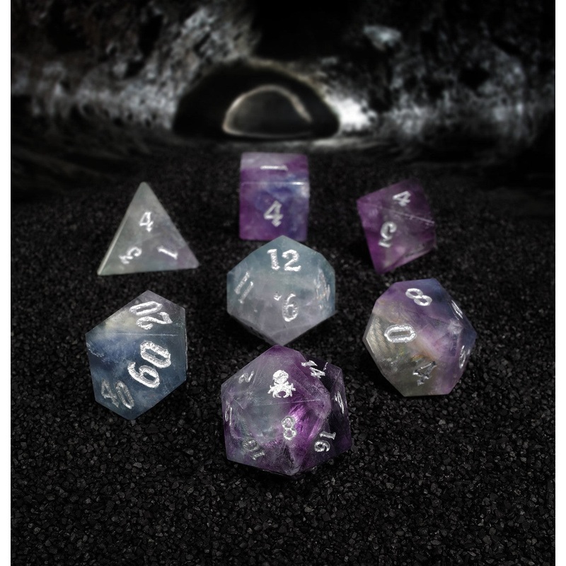 Rainbow Fluorite Semi-Precious 7PC Glass Dice Set