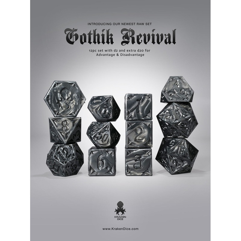 RAW Black Gothik Revival  RPG 12pc Dice Set
