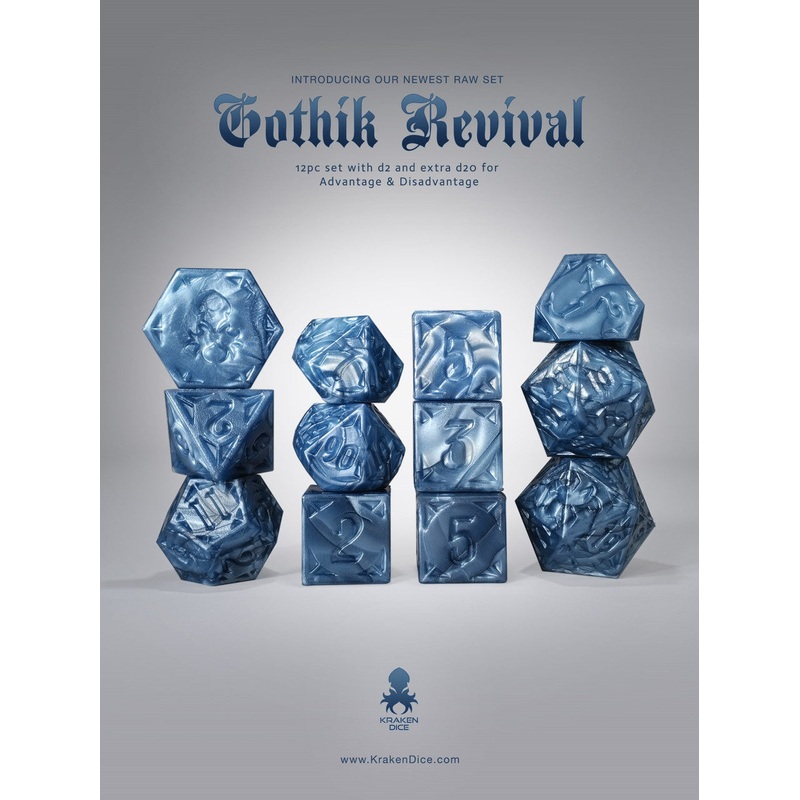 RAW Blue Gothik Revival  RPG 12pc Dice Set