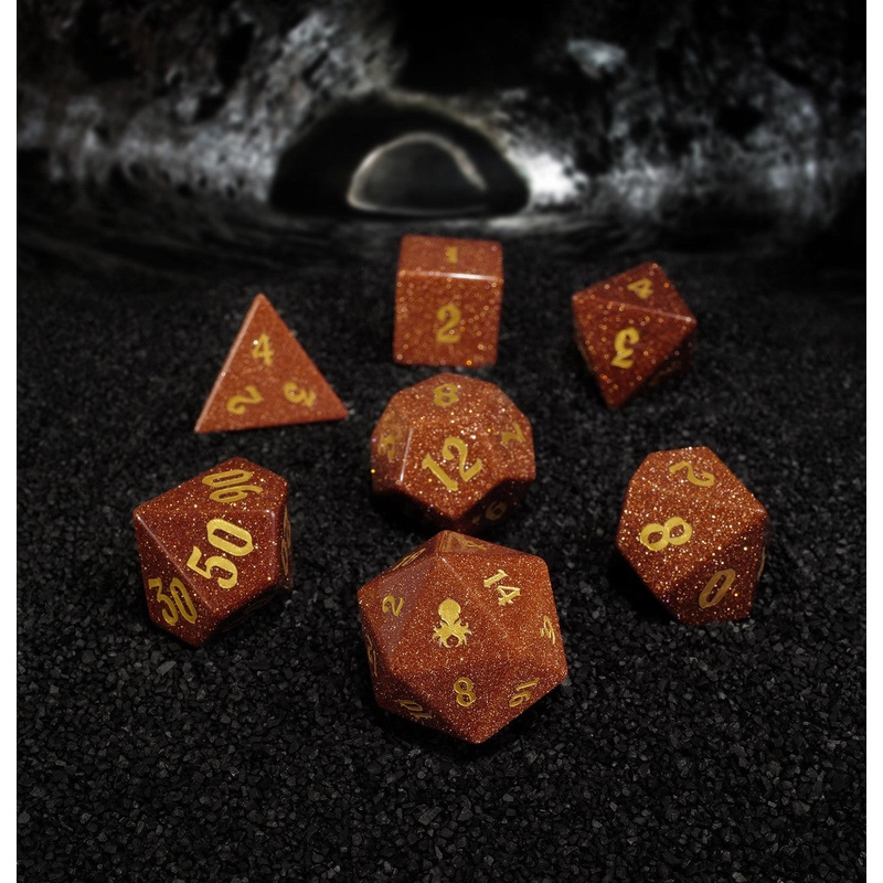 Red Goldstone Semi-Precious 7PC Glass Dice Set for RPGs
