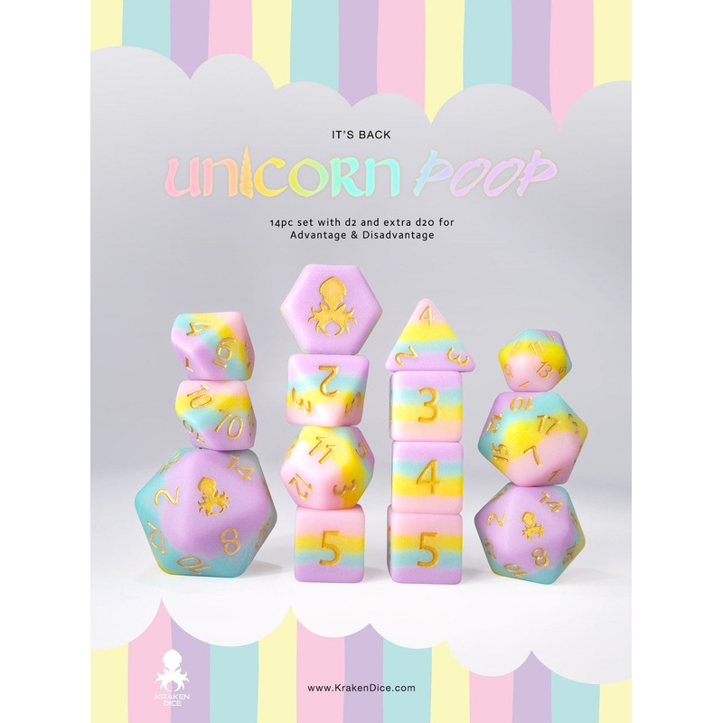 Unicorn Poop 14pc Matte Dice Set