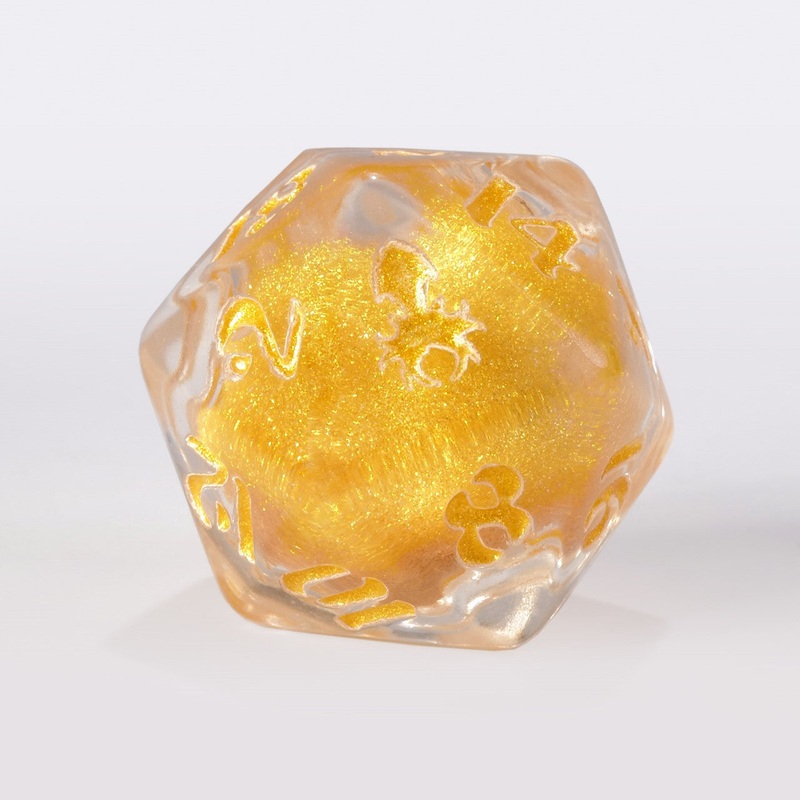 White Liquid Core Single D20 Gold Ink