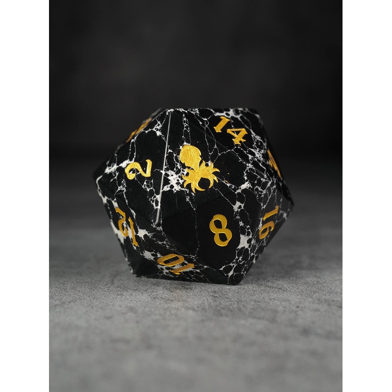 40mm Black and White Semi-Precious Single D20 with Gold Ink
