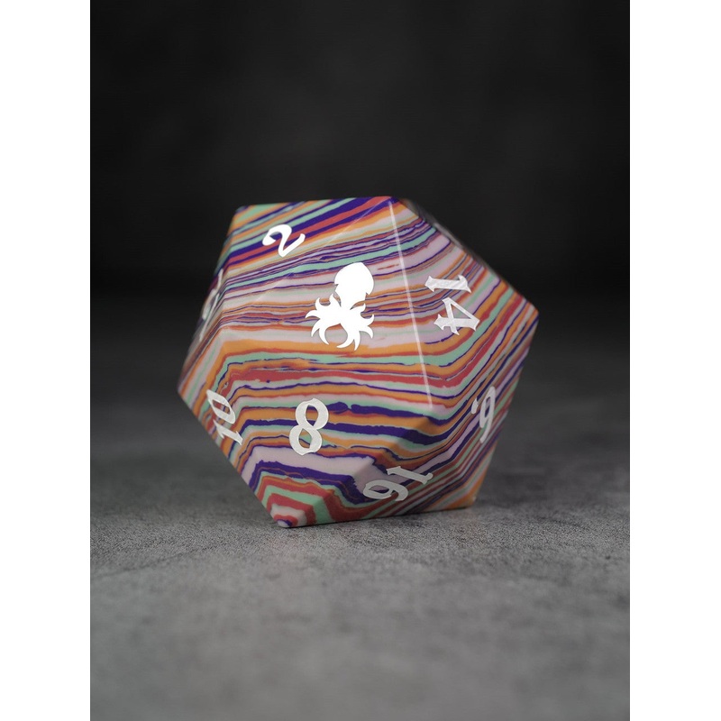 40mm Blue Orange Yellow Layers Semi-Precious Single D20 with White Ink