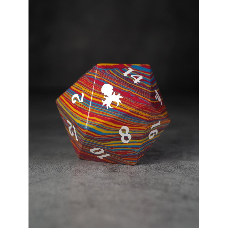 40mm Blue Teal Red Layers Semi-Precious Single D20 with White Ink