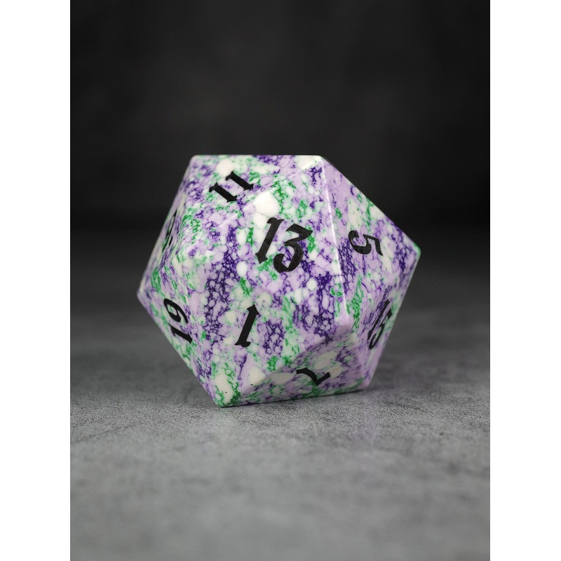 40mm Green and Purple Semi-Precious Single D20 with Black Ink