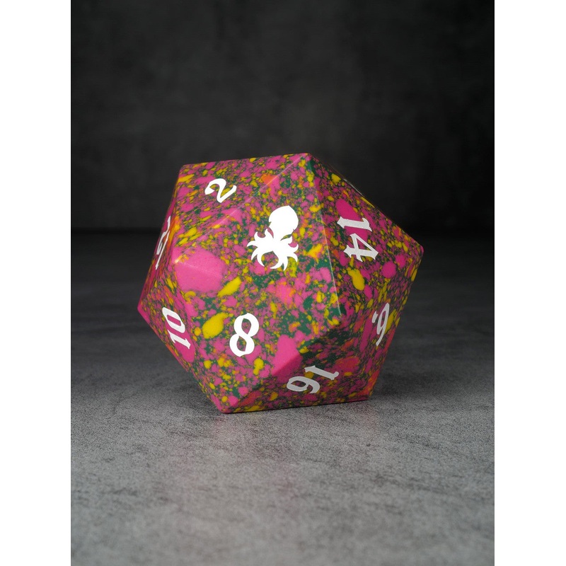 40mm Orange Pink Yellow Mosaic Semi-Precious Single D20 with White Ink